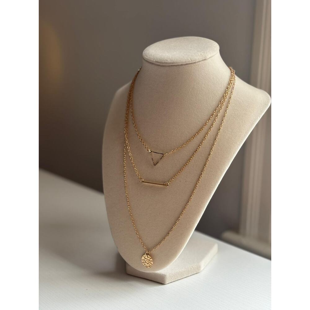 Gold Layered Necklace Minimal Geometric Bar Coin Pendant Dainty - Picture 5 of 7